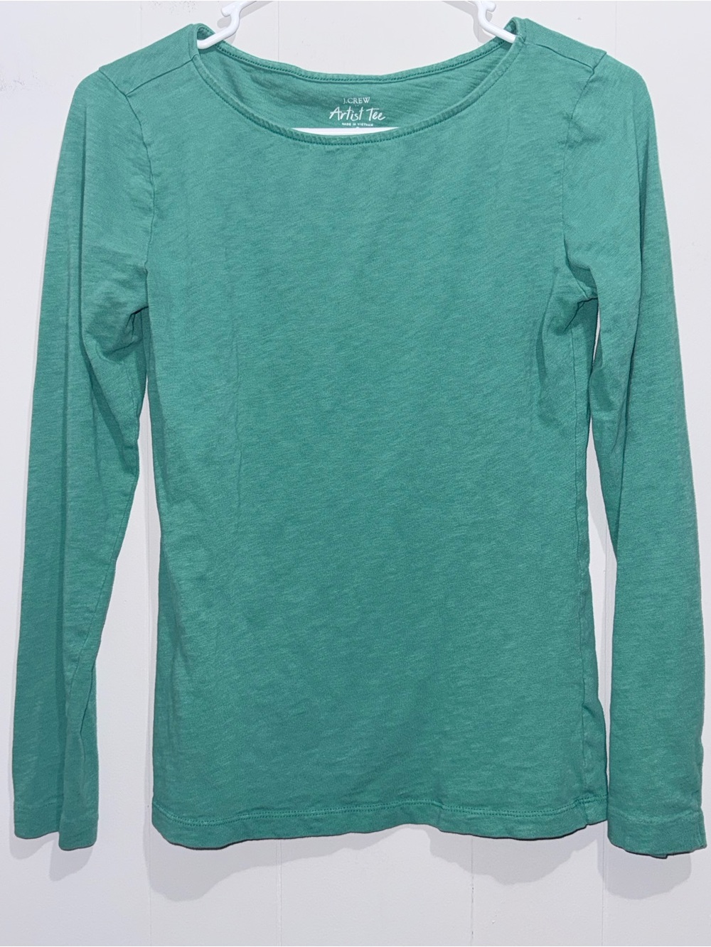 J.Crew Factory Long Sleeve Artist Tee Green Boatneck Slub Knit Small EUC
